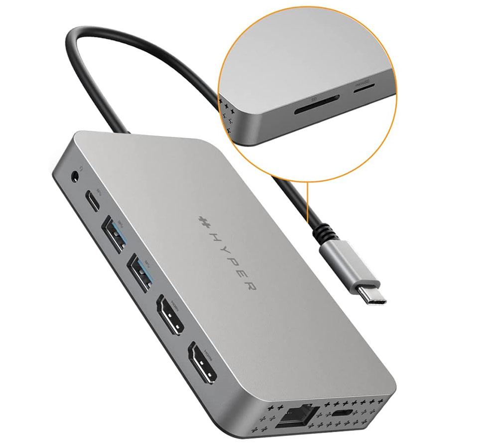 Hyperdrive Dual 4K HDMI 10-in-1 USB-C Hub - Best dual-4K InstantView hub for M1/M2/M3 Macs