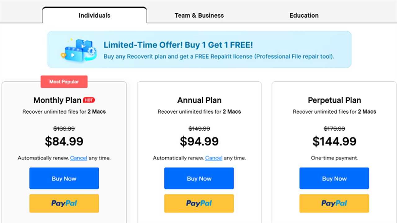 Wondershare Recoverit Pricing