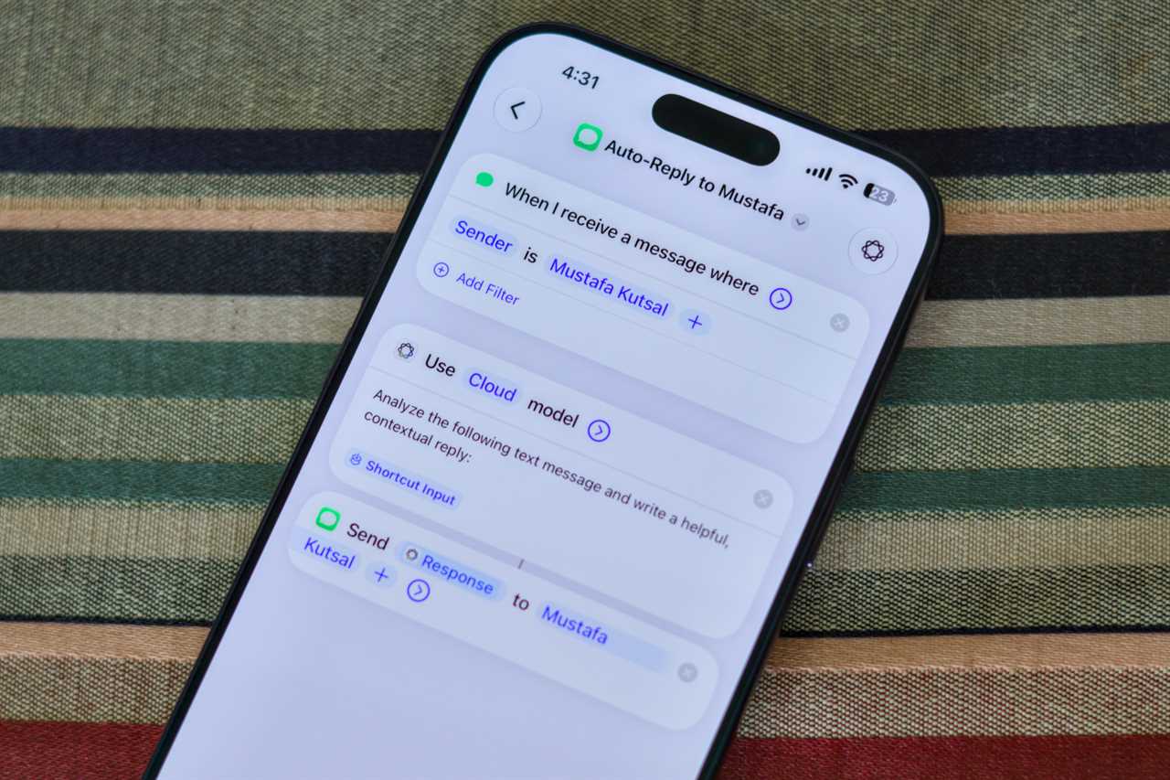 iPhone shortcut to auto reply to messages using AI