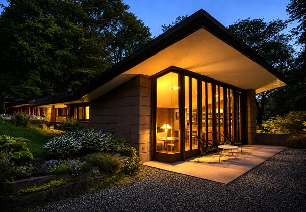 Completed in 1953, Frank Lloyd Wright designed the Eppstein House for Samuel and Dorothy Eppstein as part of The Acres, a cooperative community outside Galesburg, Michigan, and, according to the realtor, the only fully Usonian development in the world.