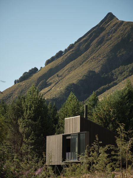 This New Zealand Tiny Cabin’s Glass Sliders Are So Big They Hang Off the Side